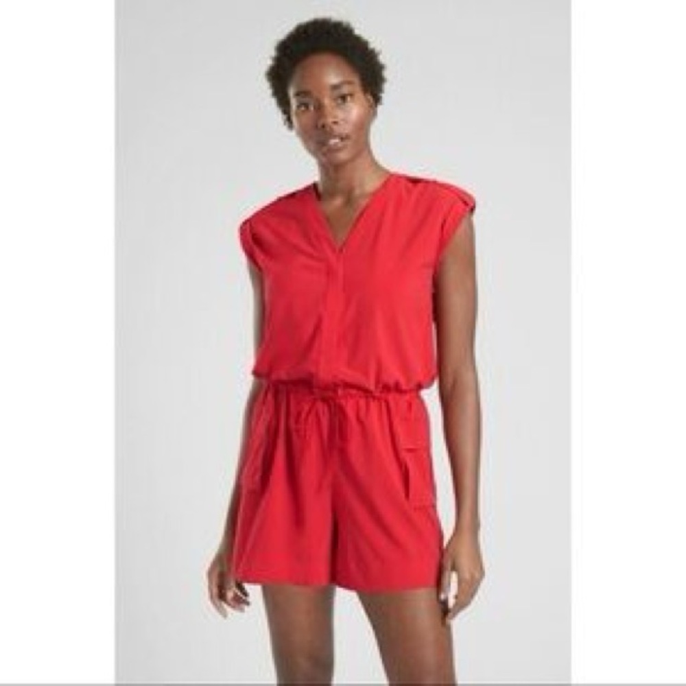 Athleta Vibrant Red Cap-Sleeve Drawstring Romper